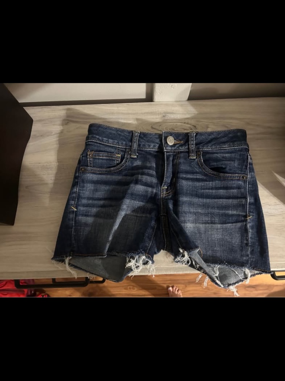 American Eagle Outfitters Dark Blue Distressed Denim Cutoff Shorts